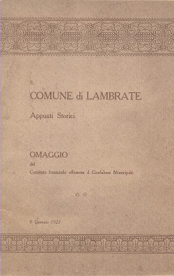 Il Comune di Lambrate. Appunti Storici. [Copertina]